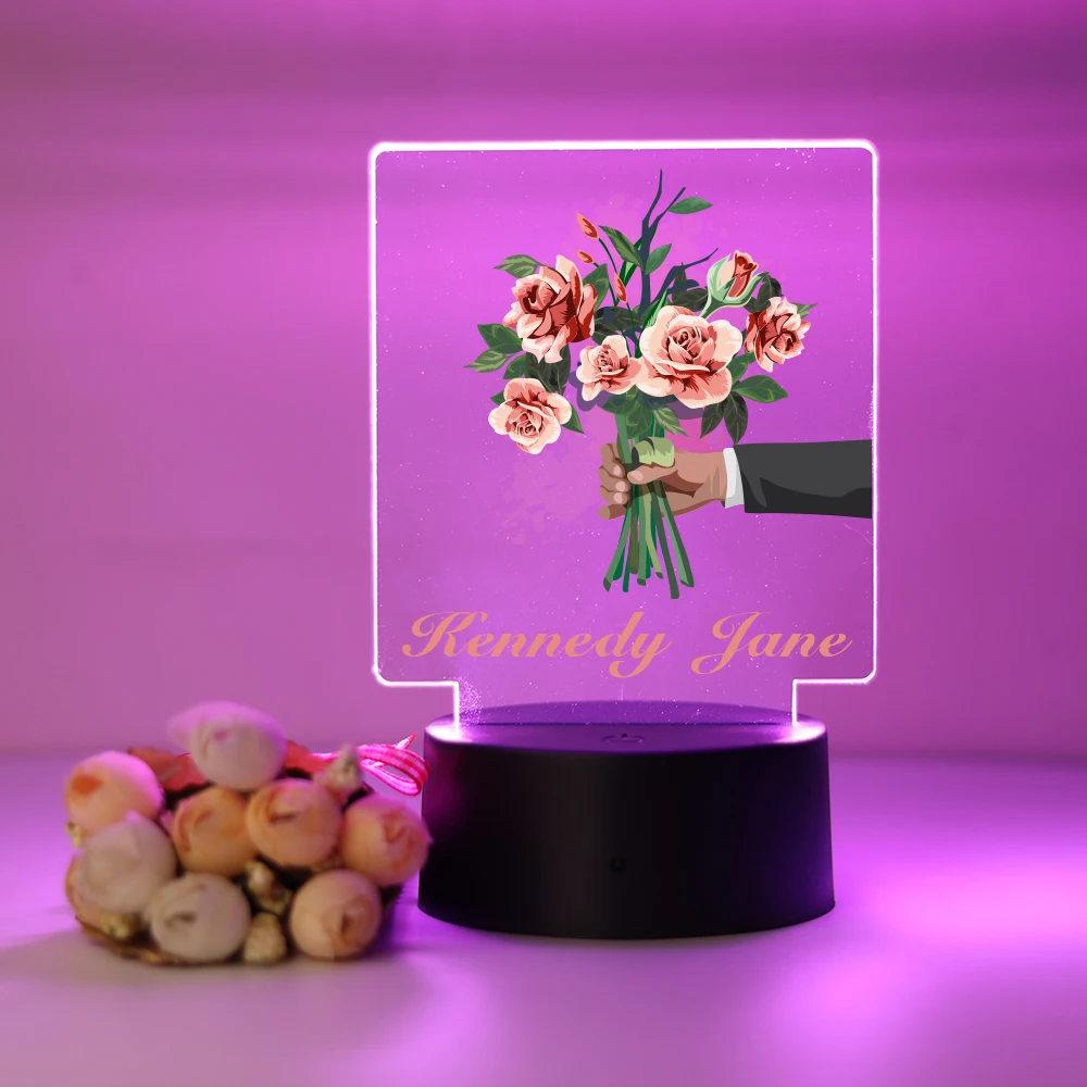 Personalized Custom Flower Fashion  3D Led Night Lamp For Home Room Decoration Nightlight Gift For Kids