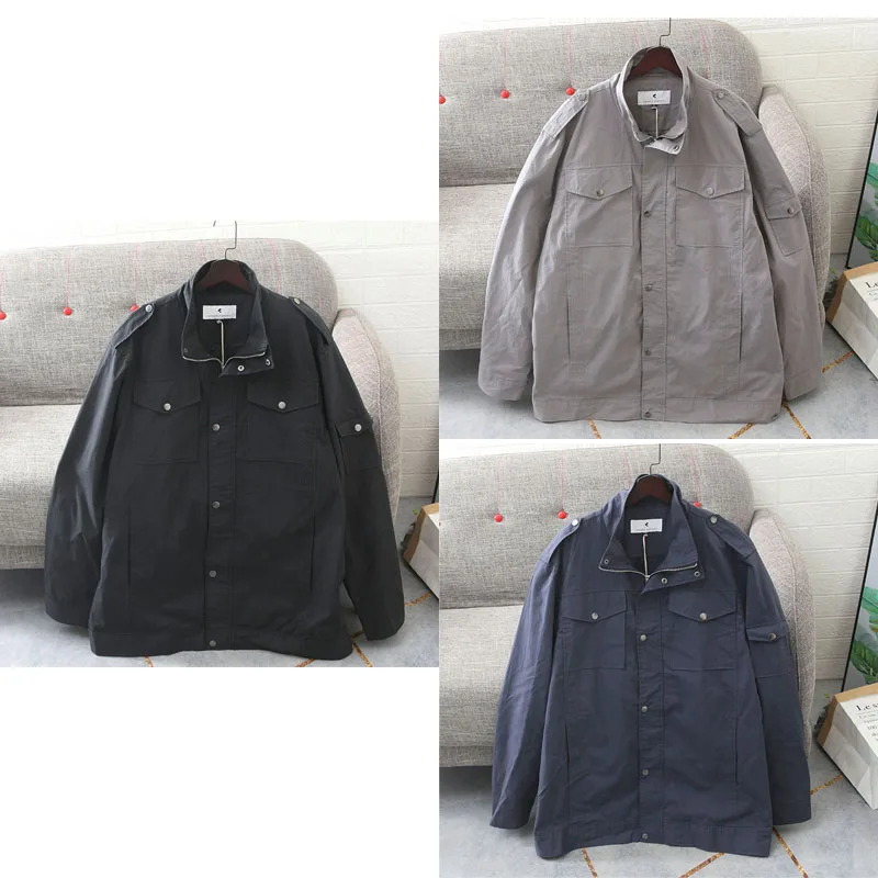

Loose Casual Men's Jaet plus Size Spring New Sle Stand Collar Big Fellow Outerwear Top Cotton Polyester Zipper Sve