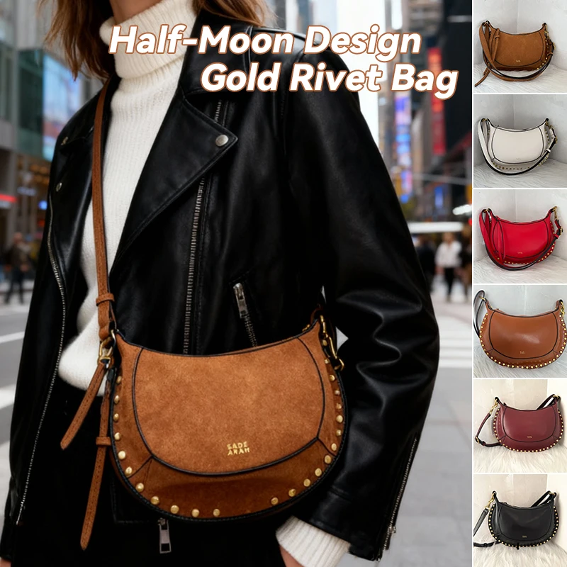 

Женская винтажная сумка из высококачественной кожи с шипами в форме полумесяца, сумка через плечо, роскошный дизайн, женская сумка подмышками