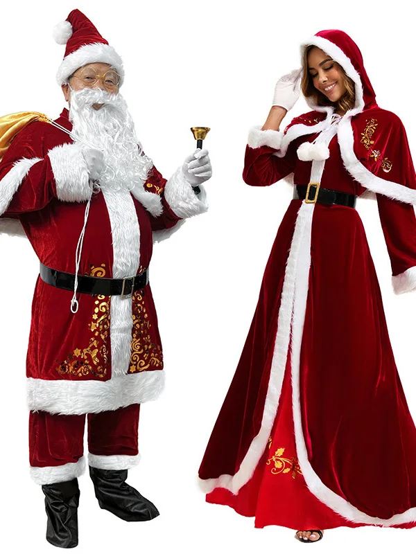 

Thickened Long Sleeve Christmas Dress Women's Style Queen Costume with Shawl Christmas Santa Claus Cross-Border Clothing