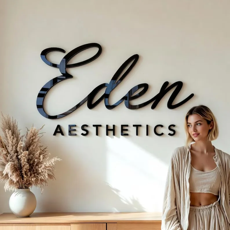 Personalized Custom 3D Acrylic Business Logo Sign Wall Mounted UV Print Logo Plaque for Beauty Salon Shop Office Wall Room Decor
