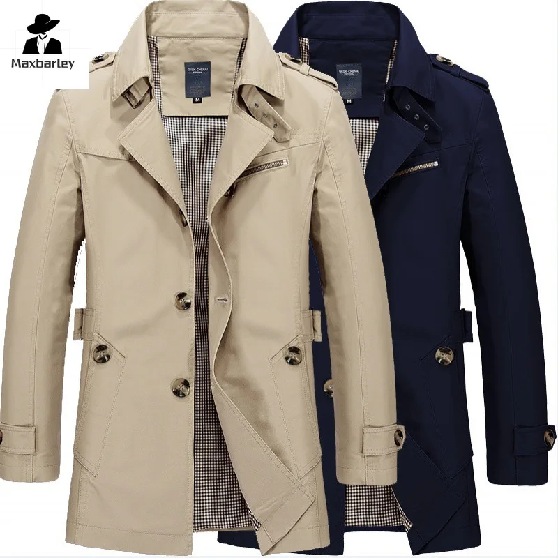 

Mens Business Windbreaker Long Jackets Men Cotton Trench Coats Casual 2024 Spring Autumn Fashion Male Suit Streetwear Blazers