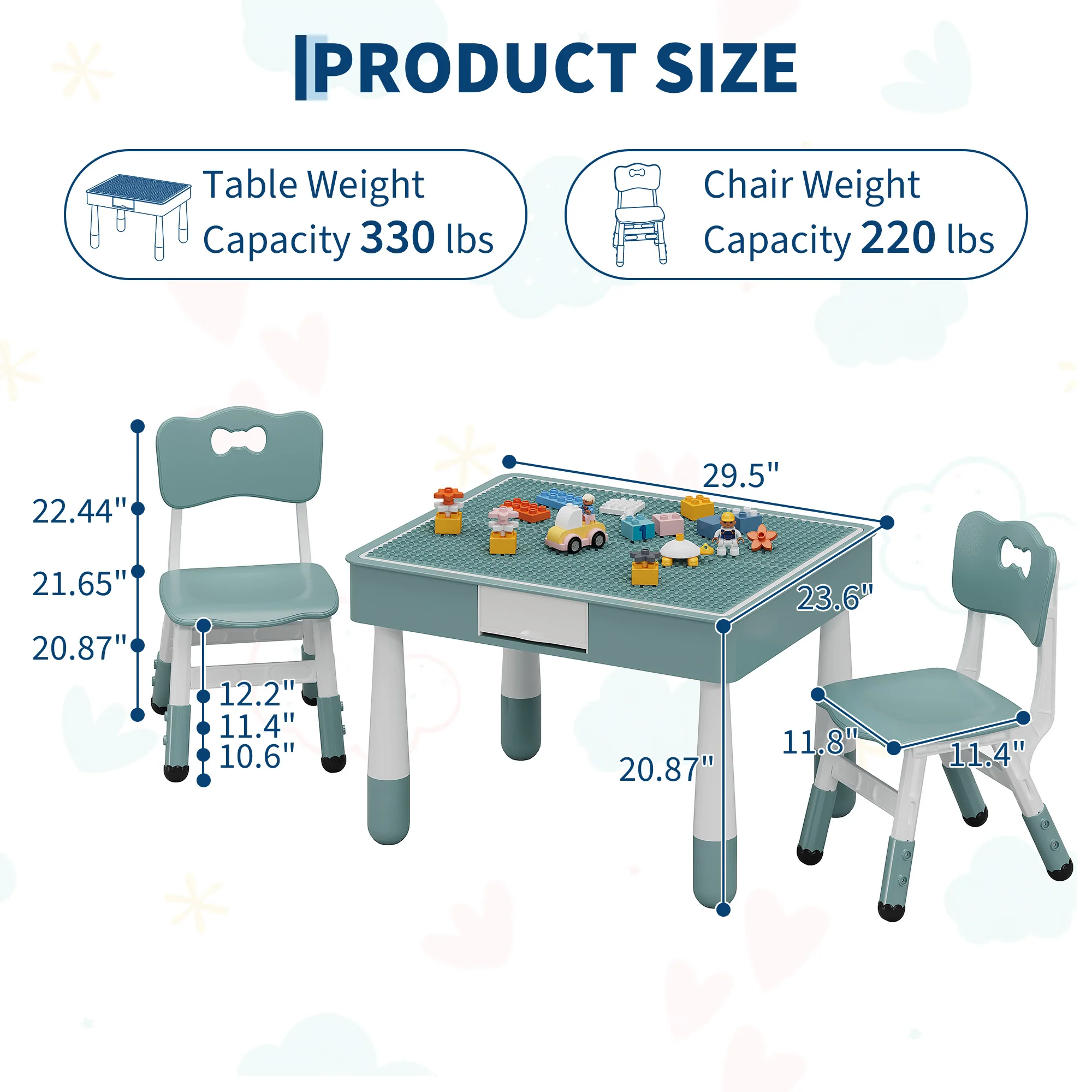 4-in-1 Kids Table and Chair Set, Toddler Activity Table with 2 Adjustable Chairs - Reversible Double-Sided Block & Graffiti Top - Study/Play Desk for Ages 3-10 - view 2