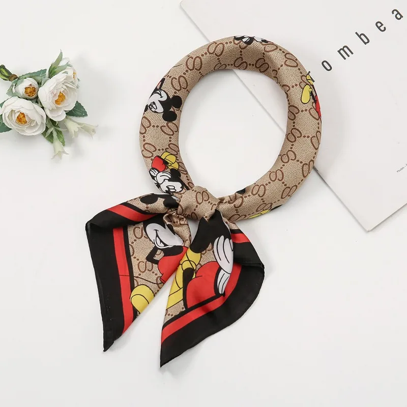 Disney Mickey Mouse Pattern Scarf Multi-purpose Square Scarf 70*70cm Woman Cartoon Fashion Female Hair Bands Headband Bandana