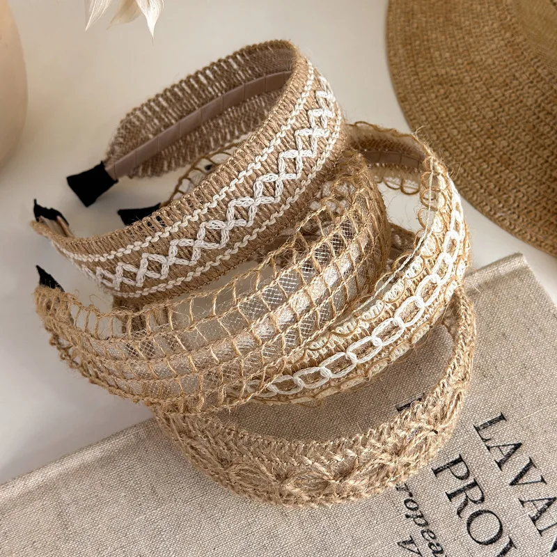 

Богемные соломенные повязки на голову для женщин, широкие ободки для волос, повязки для макияжа и умывания, аксессуары для волос