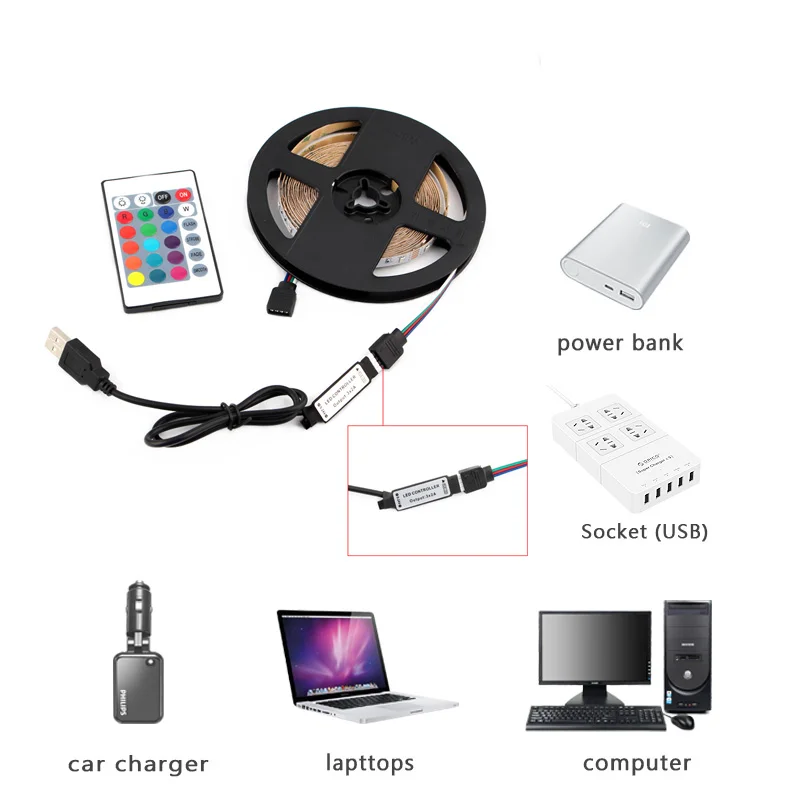 5V RGB LED Strip Lights USB 2835 60Led/m 0.5m 1m 2m 3m 4m 5m Lamp Bluetooth Infrared Control TV Backlight Home Party Decoration