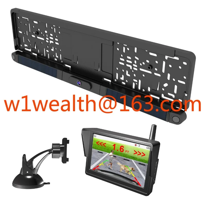 5 Inch Solar 2.4GHz Digital Wireless WIFI Car Rear View Parking Sensor Camera for Car European License Frame