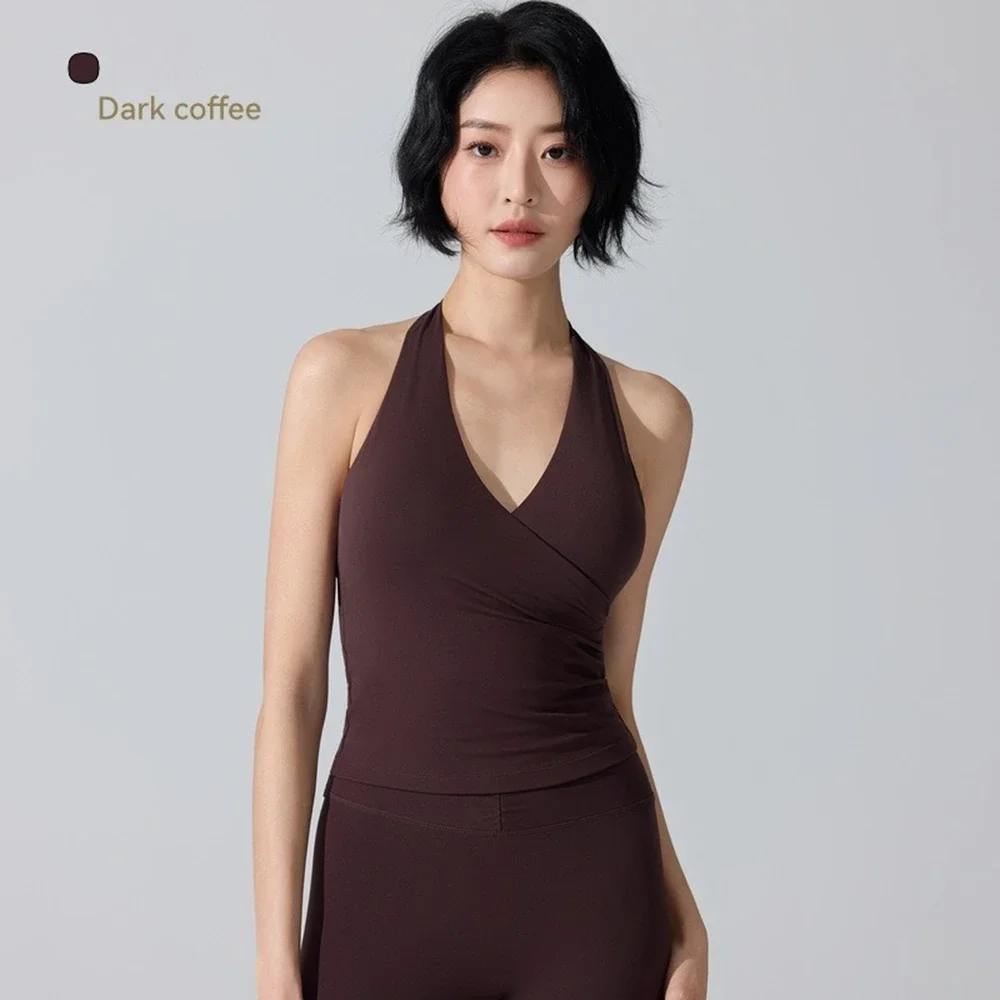 

V-Neck Cross Neck Yoga Camisole with Removable Chest Pad Quick Dry Breathable Sports Fitness Top Athletic Tank Top for Women