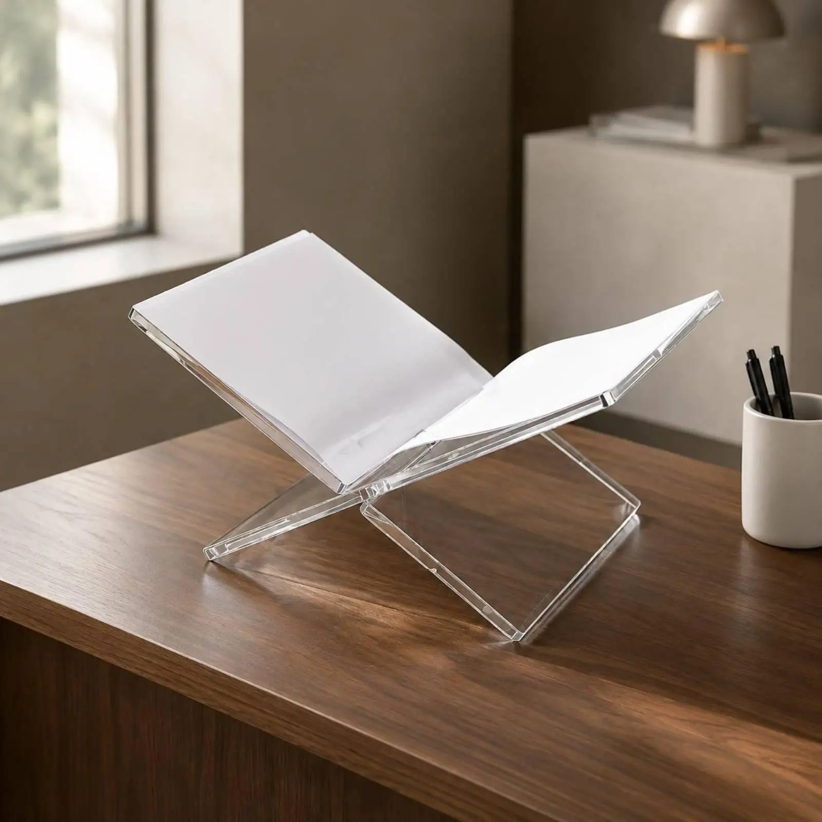 Acrylic X‑Shaped Book Display Stand Creative Desktop Reading Holder Magazine Newspaper Storage Rack for Office Home Decoration
