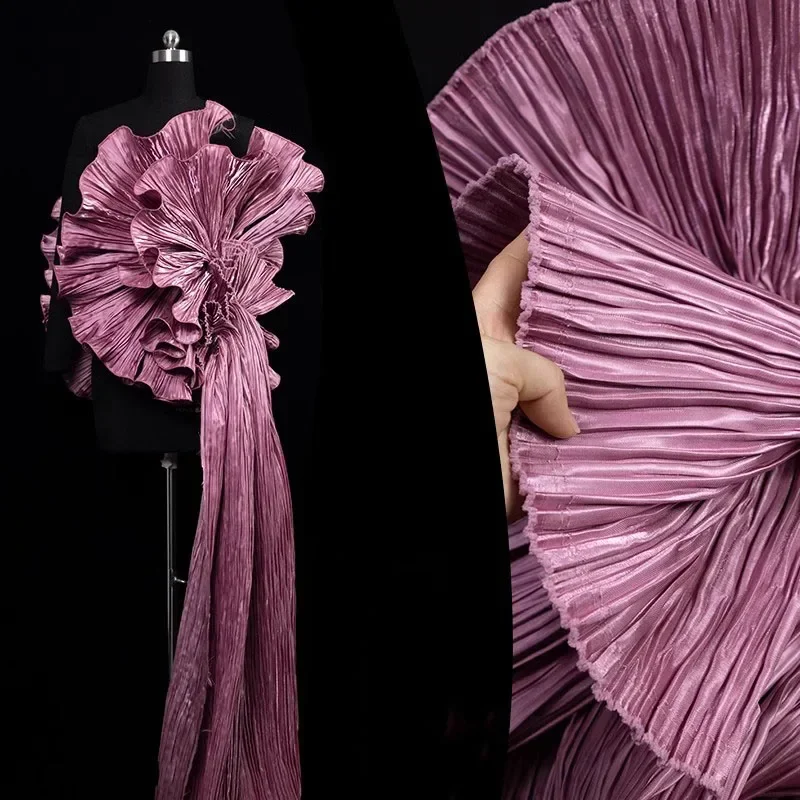

Wrinkled and glossy pleated forged fabric for formal dresses Designer Fabric