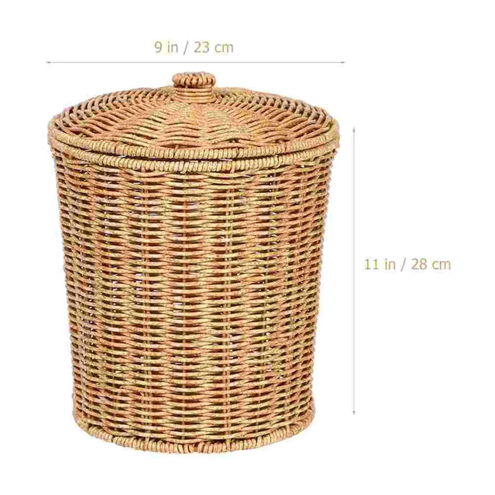 Storage Basket Lid Plastic Dirty Clothes Holder Multi-function Clothing Household Laundry Organizing Hamper Woven Wicker Rattan