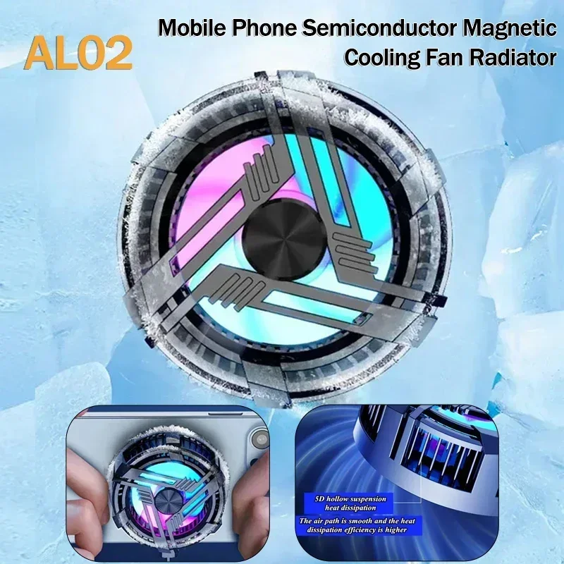 

AL02 Universal Mobile Phone Cooler Semiconductor Magnetic Cooling Fan Radiator 15W Heat Sink for IOS Android PUBG Game Cooler