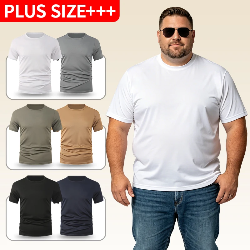 

3-piece men's summer solid color multi piece size plus plus fat fat short sleeved youth middle-aged sports loose top 1XL-6XL