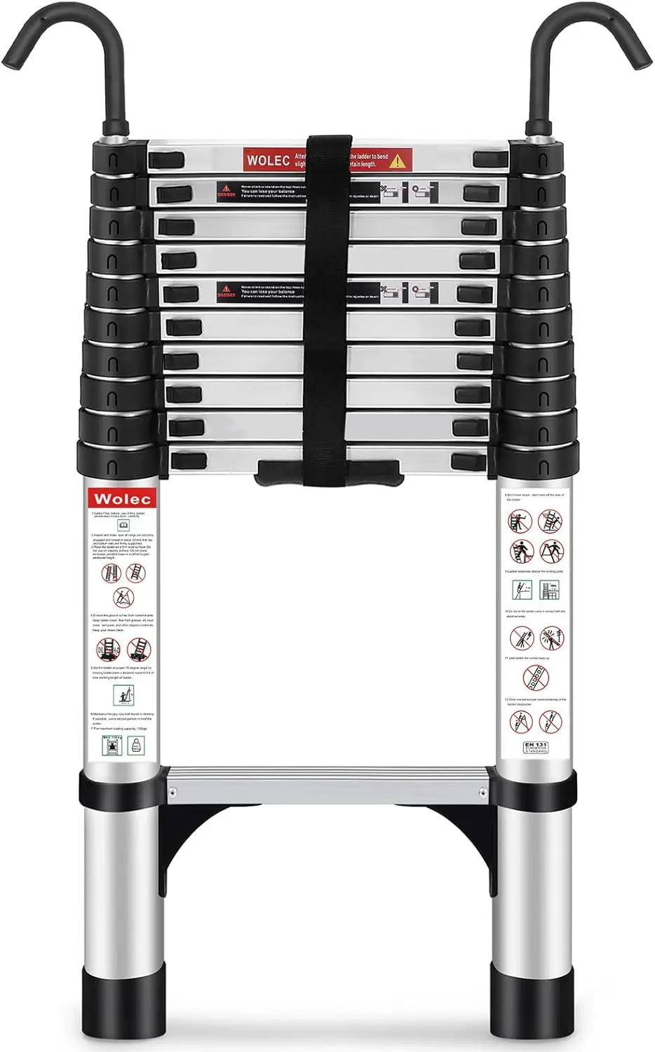 

Telescoping Ladder, 10.5FT Aluminum Lightweight Portable Telescopic Ladder with Hook, Stabilizers & Wheels, Heavy Duty