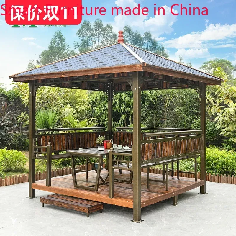 Yuanmao asphalt tile pavilion outdoor courtyard solid wood pavilion outdoor villa garden anti-corrosion wood sunshade canopy