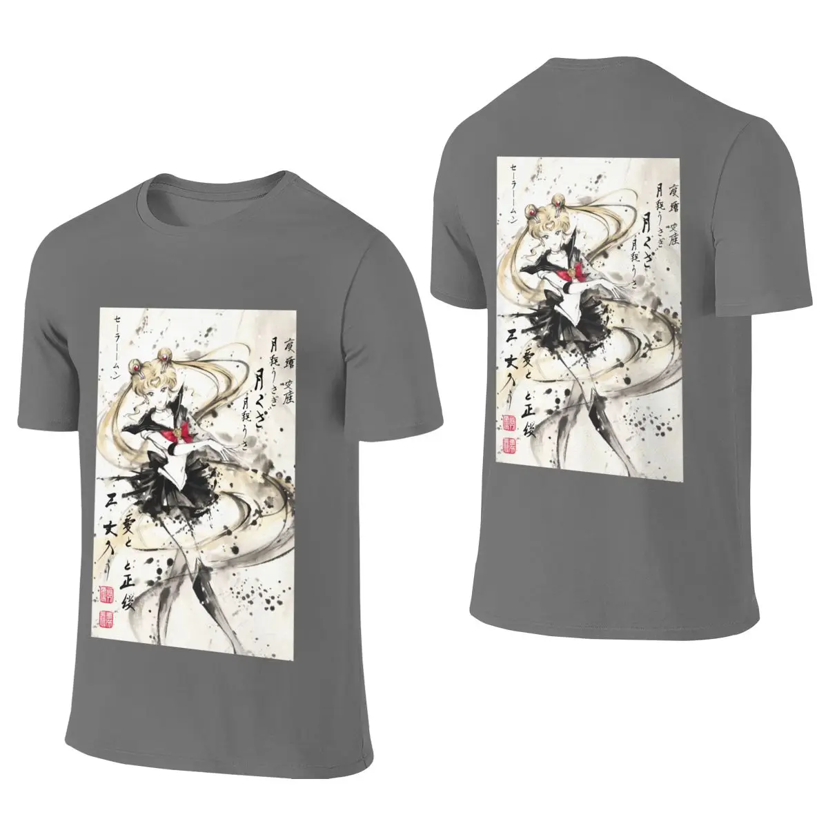 Sailor Moon Sumi-e Cloud-Like Feeling Reversible T-shirtUrban Minimalist Simple And Elegant Short Sleeve