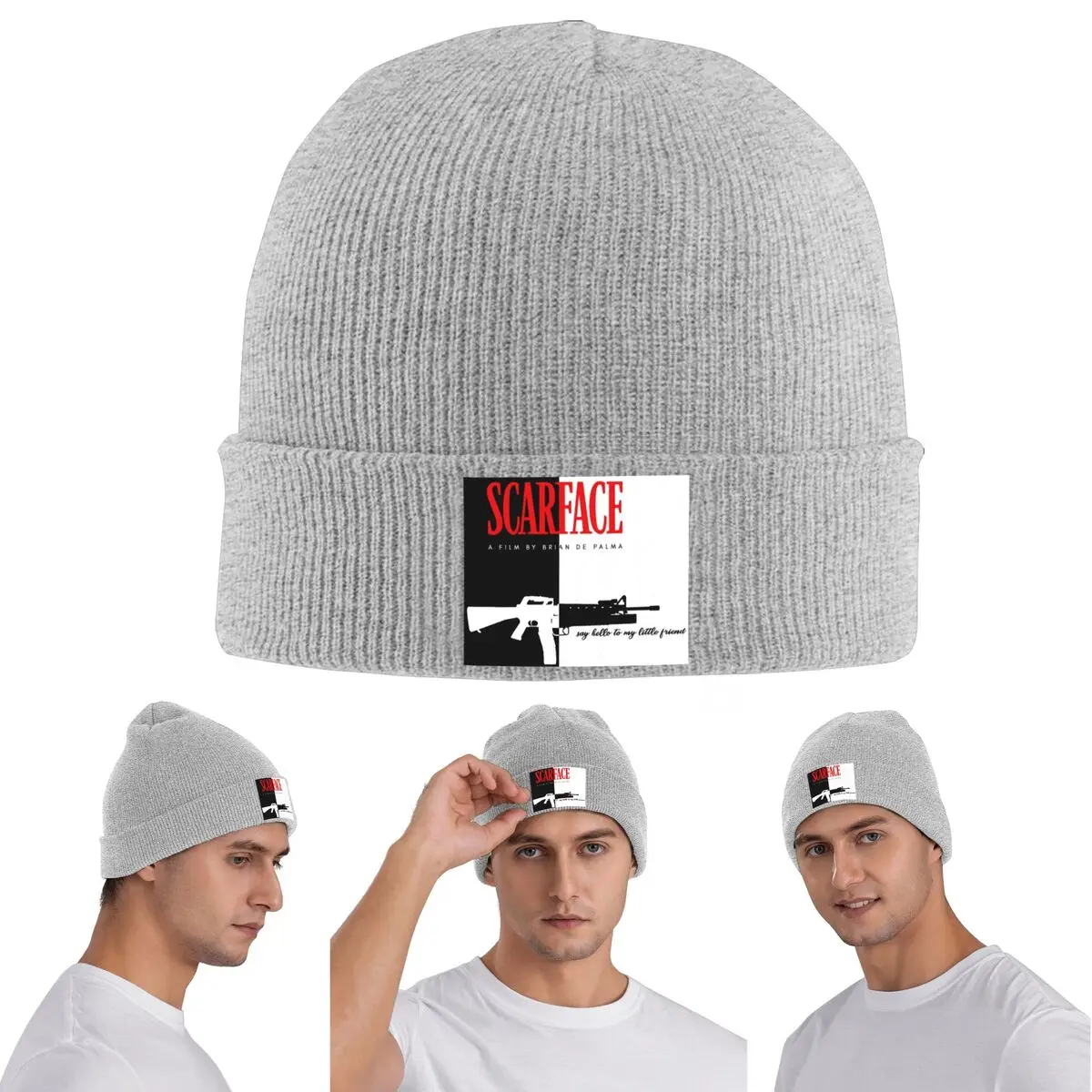 

Теплая вязаная шапка с логотипом Scarface, зимняя вязаная шапка с капюшоном, шапочки Skullies, шапки в стиле хип-хоп для унисекс