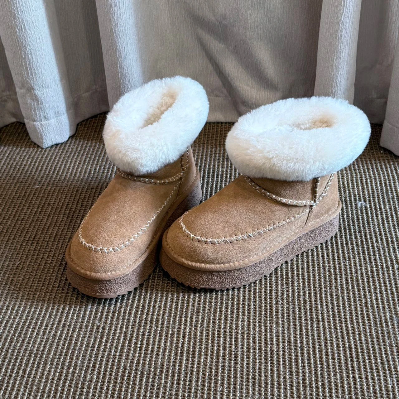BANFANG Women's Boots 4cm Round Toe Snow Boots Fleece Lined Tthickened Winter Warm Casual Versatile Ankle Boots For Woman