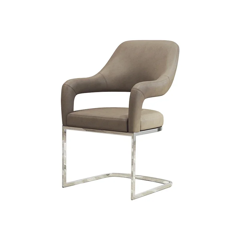 

z Contemporary Silver Stainless Steel Dining Chair PU Leather Upholstery Armrest Chair for Living Room
