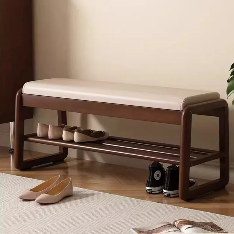 

Solid wood shoe changing stool household shoe wearing stool soft bag stool entrance shoe cabinet integrated door can sit