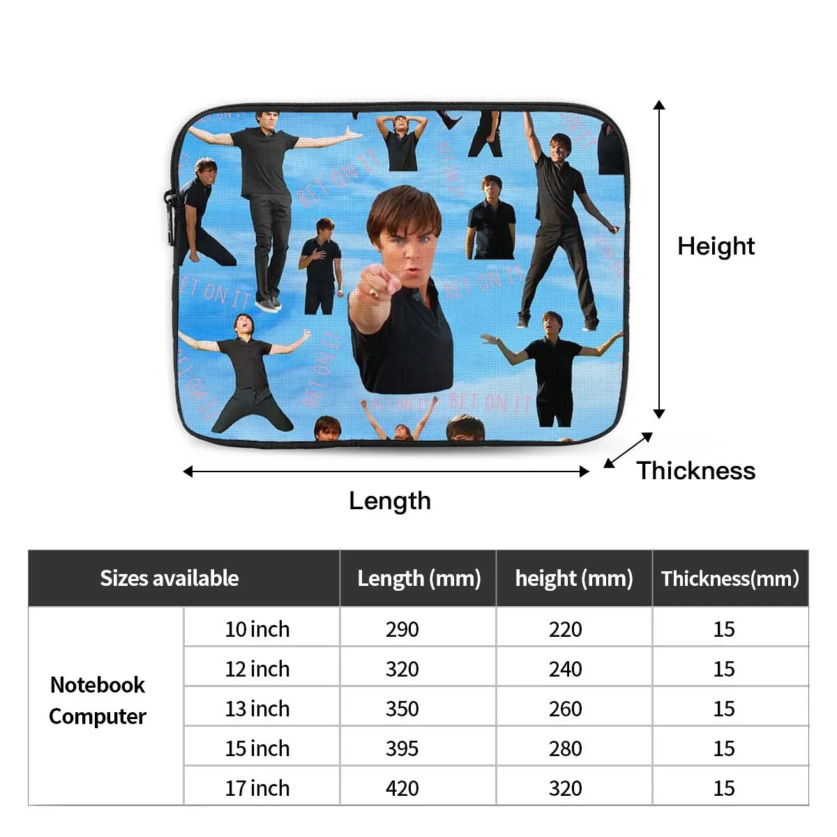 Zac Efron Troy Bolton Bet On It High School Musical Notebook Laptop Bag  Notebook Sleeve Cover Bag Tablet Shockproof Case Bag