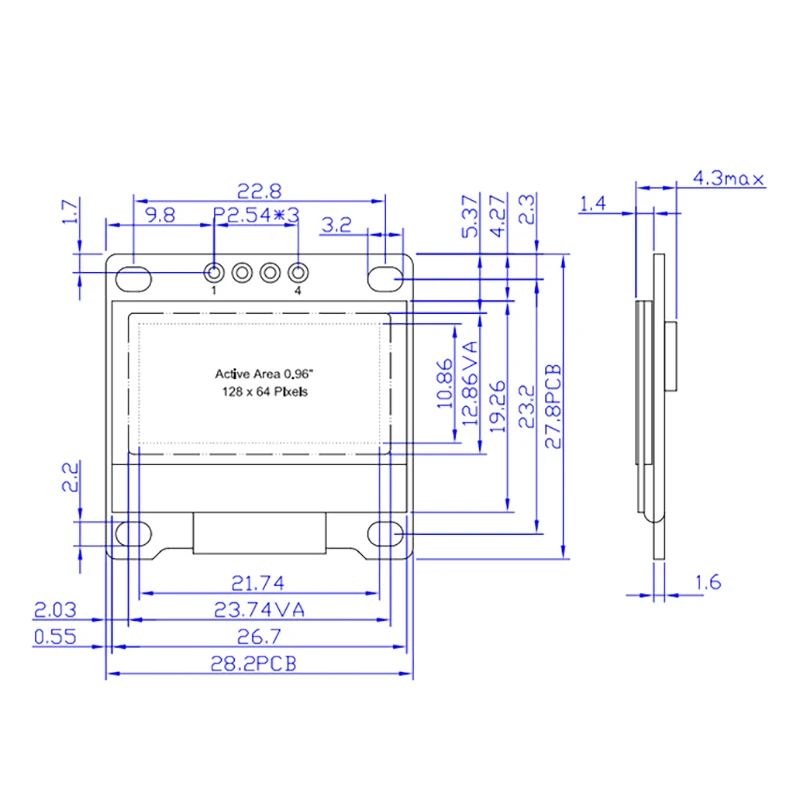 0.96인치 OLED IIC 직렬 흰색 디스플레이 모듈 128X64 I2C SSD1306 12864 LCD 스크린 기판 GND VCC SCL SDA 0.96"용 아두이노 블랙