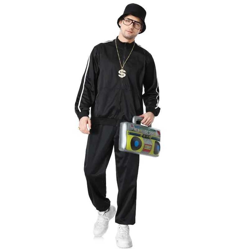 

9pcs/ Retro 80s 90s Men's Costume Set - Tracksuit, Hip Hop Outfit, Windbreaker, Disco Sportswear For Party, Halloween, Theme