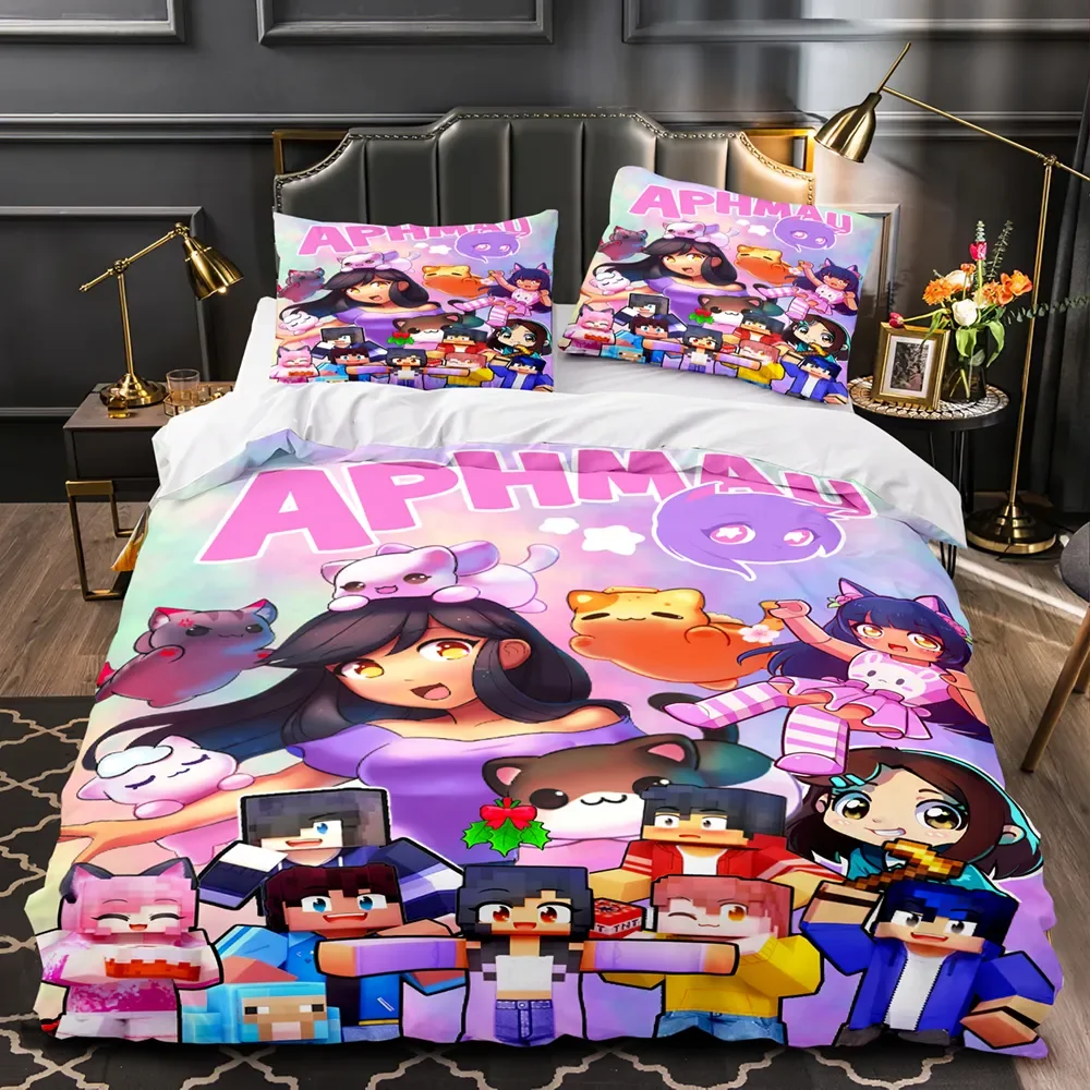 

APHMAU Bedding Set Single Twin Full Queen King Size Kawaii Aphmau Bed Set Aldult Kid Bedroom Duvetcover Sets 3D Print Anime Bed