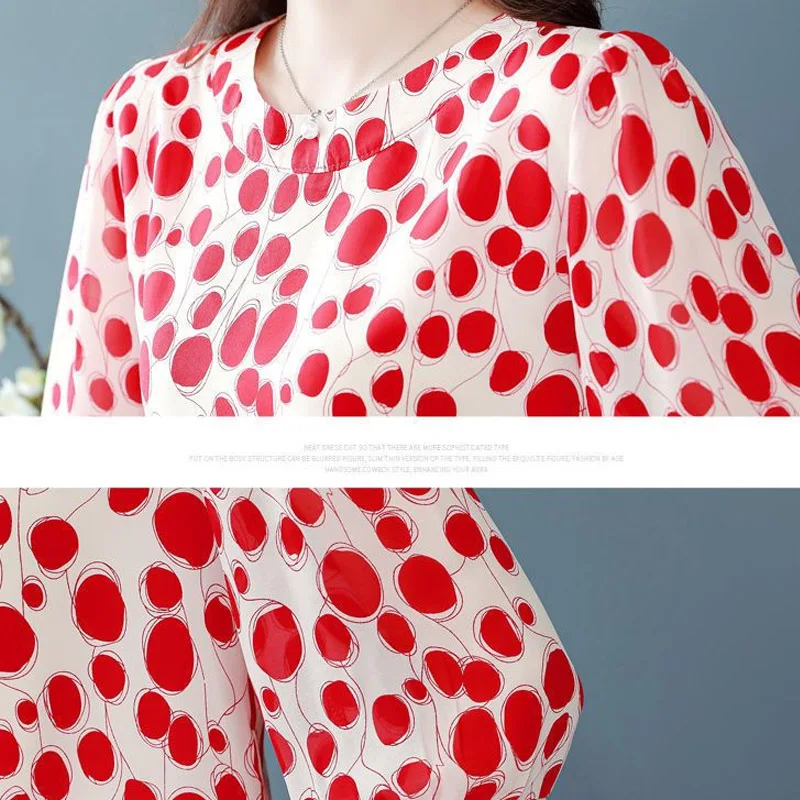 Summer New Round Neck Half Sleeve T-shirt Women Fashion Polka Dot Printing Loose Pullovers Korean Style Thin Style Ladies Tees