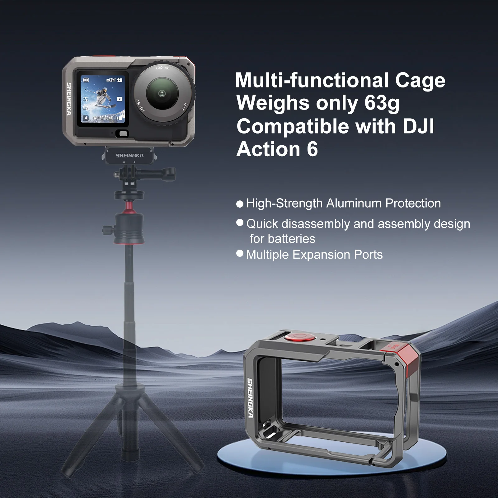 Aluminum Alloy Metal Cage Protective Case for DJI OSMO Action 6 Accessories Frame Cage Cold Shoe Multifunction Expansion Mounts