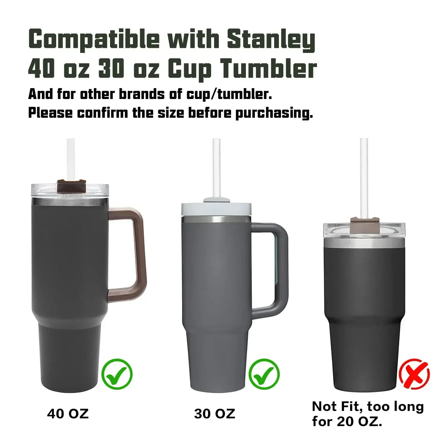 12\' Drinking straws Compatible Vaccum Tumbler Themos Stanley 30/40oz Cup, Reusable with Brush,  Long Straws 12pcs