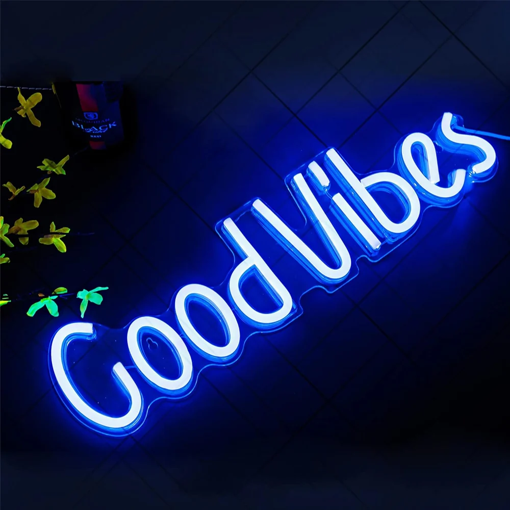 Good Vibes Neon Signs for Bedroom Wall with 5V USB Dimmable Bedroom Decor for Teen Children's Room Bar Apartment Shop Christmas