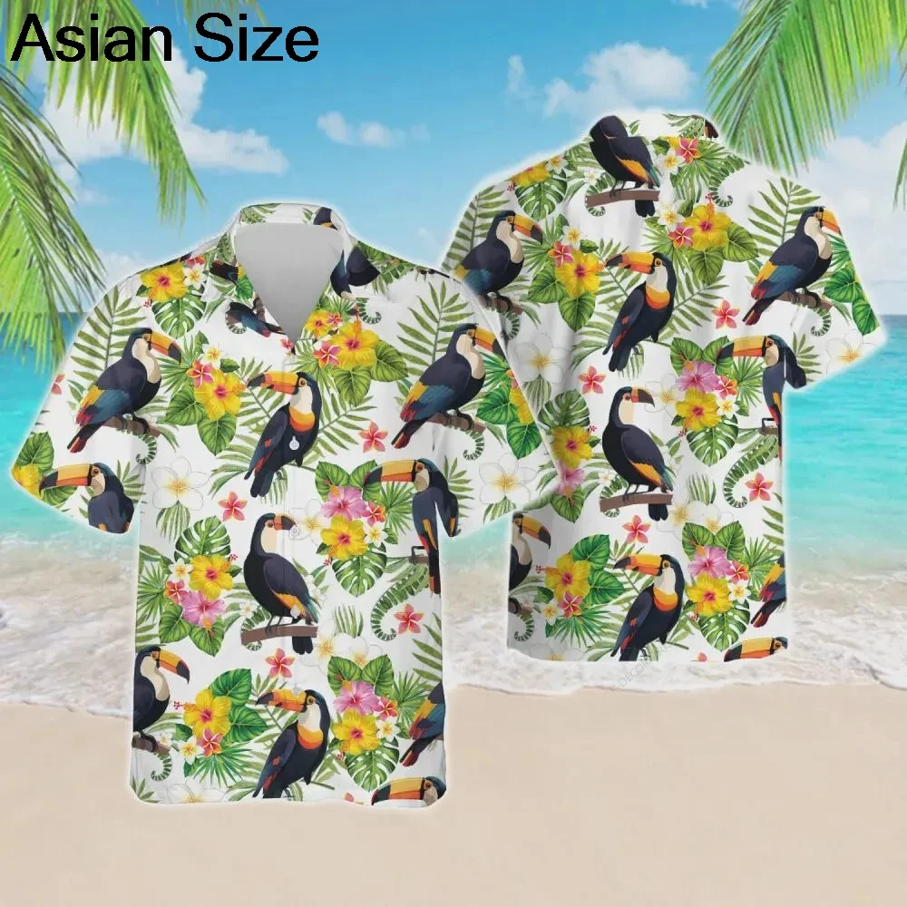 Tucano praia tropical camisa havaiana camisa de pássaro engraçado para homens e mulheres, bigfoot flamingo tropical aloha verão botão para baixo topos