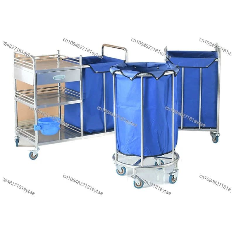 304 Stainless Steel Waste Collection Cart Hotel Cleaning Truck Hospital Dirty Linen Trolley for Janitorial