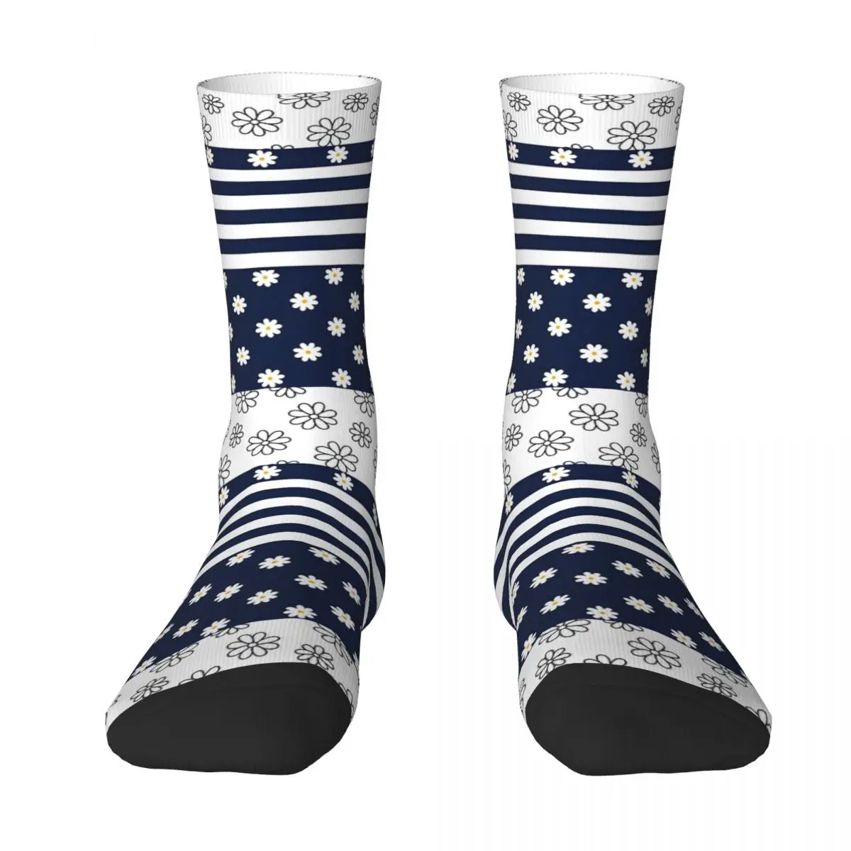 Navy Blue And White Simple Daisy Flower Pattern Kawaii Socks Gym Cartoon Pattern Socks