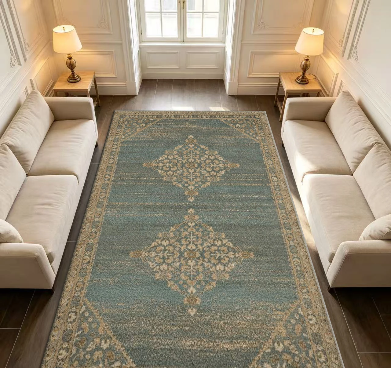 Distressed Vintage Oriental Area Rug Simple Diamond Floral Pattern Floor Carpet for Bedroom Living Room Study Home Decoration