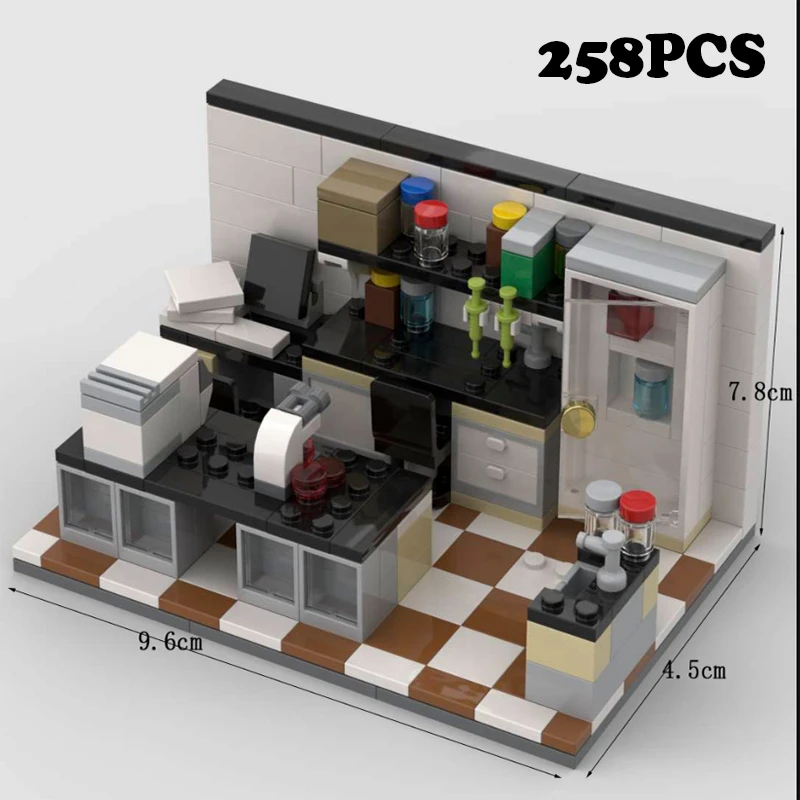 MOC City Laboratory Scene Building Blocks Street View Architecture Office Soldier Figures Table Computer Chemistry Bricks Toys