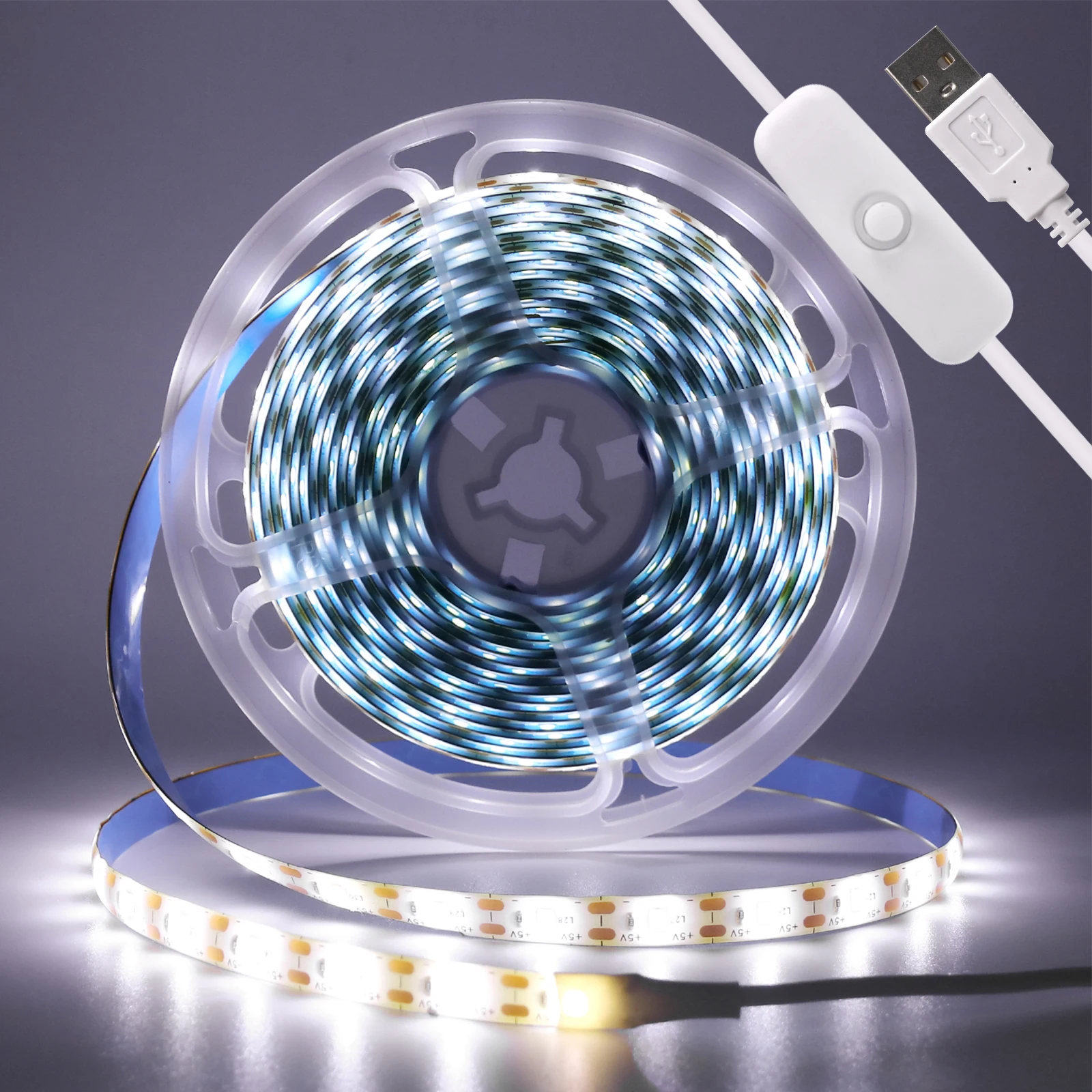 5V LED Strip Light with USB OFF/ON Switch SMD2835 60LEDs/m Waterproof Adhesive Tape TV Backlight White Warm Blue for Room Decor