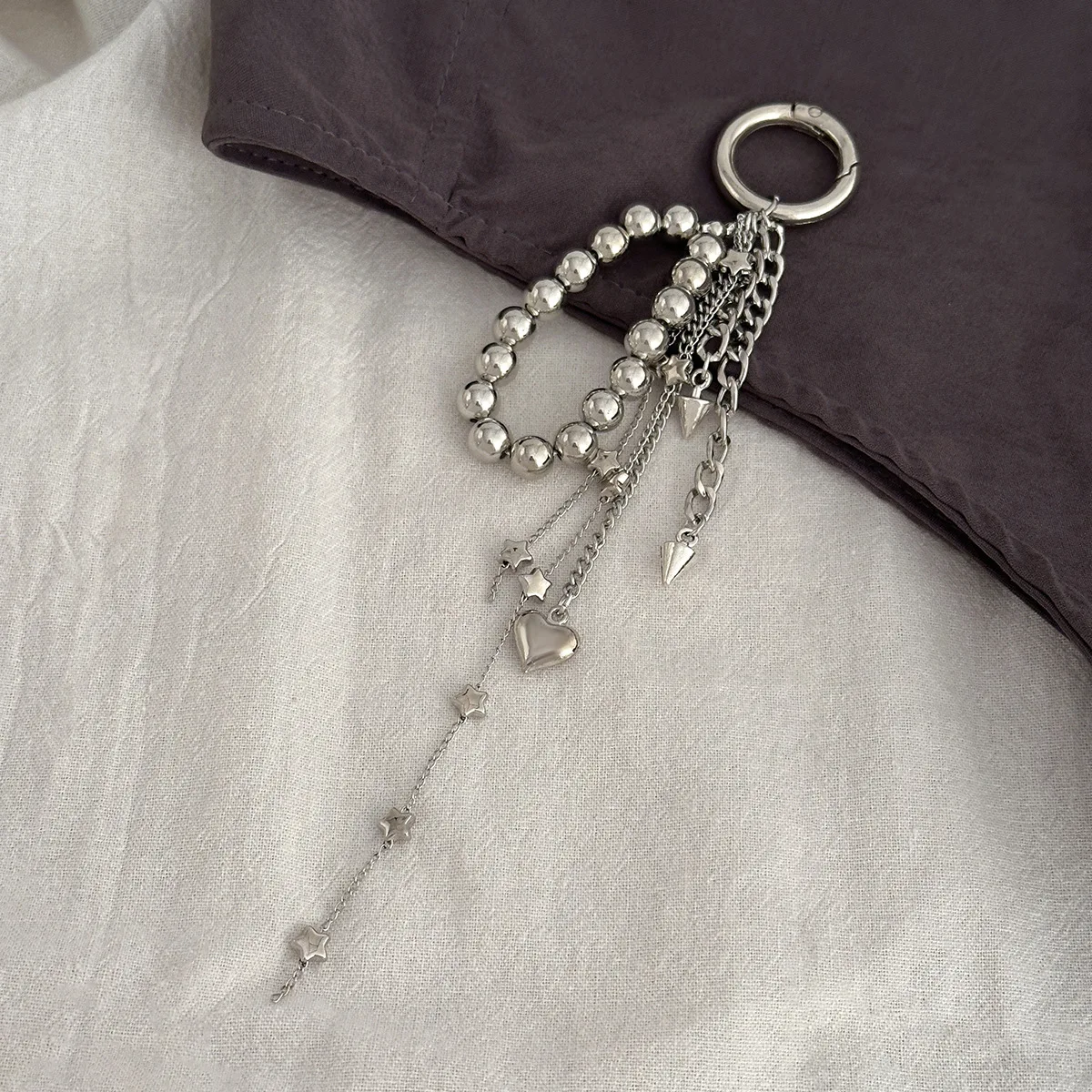 CCB Pearl Beadeds Chain Keychain Ccb Peach Heart Bead Bag Chain Pendant Jewelry Accessories Daily Wear 2025 New Keychain Gifts