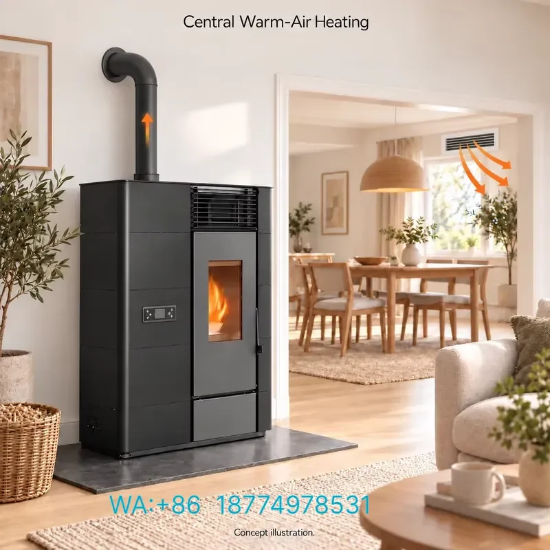 for PANSEE PM-120 Eco Friendly Ultra Thin Freestanding Pellet Stove WiFi Auto Feeding Dual Air Outlet Carbon Steel Home