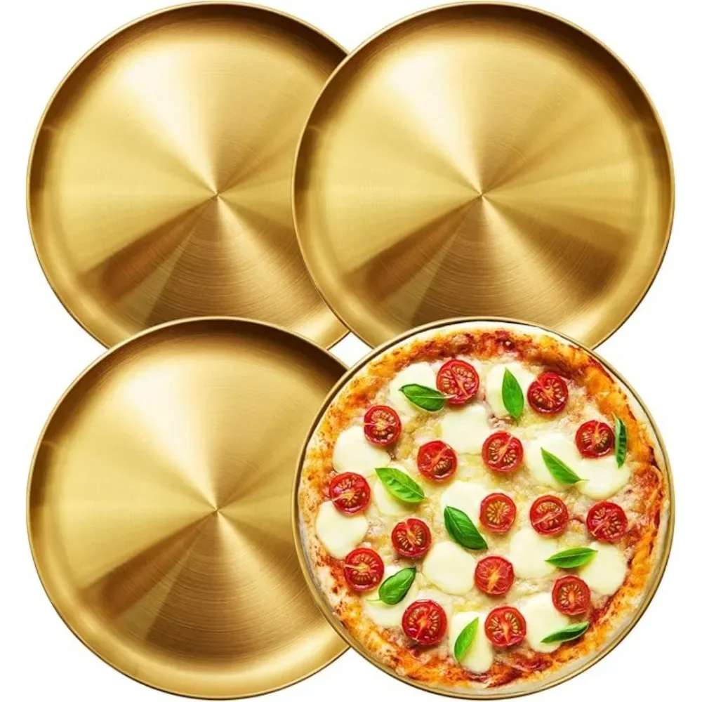 4 Stück Gold Pizza Backblech Runde Edelstahl verdicken Dessert Pizza Grill platte für Camping Outdoor Home Küche Restaurant