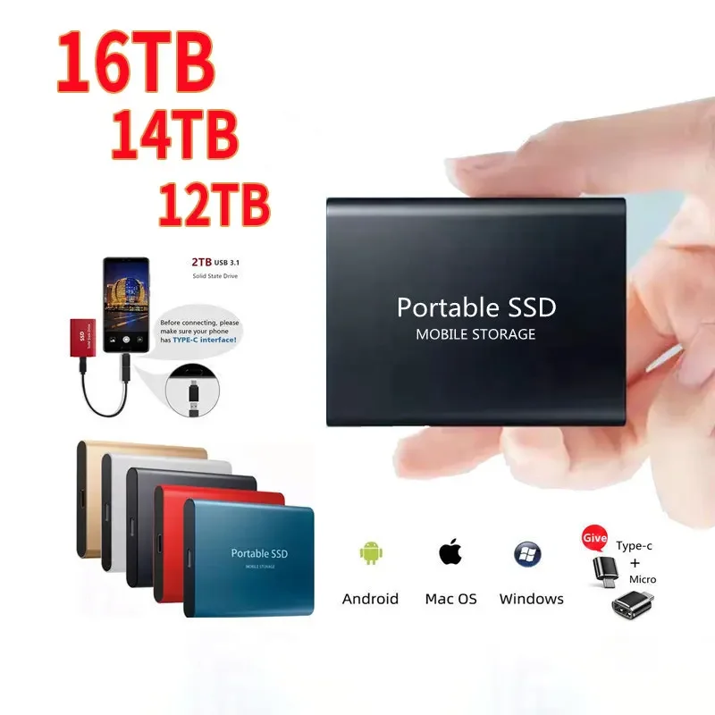 2TB orijinal taşınabilir SSD yüksek hızlı tip-c/USB 3.1 katı hal sürücü 1TB sabit Disk masaüstü için/mac/dizüstü