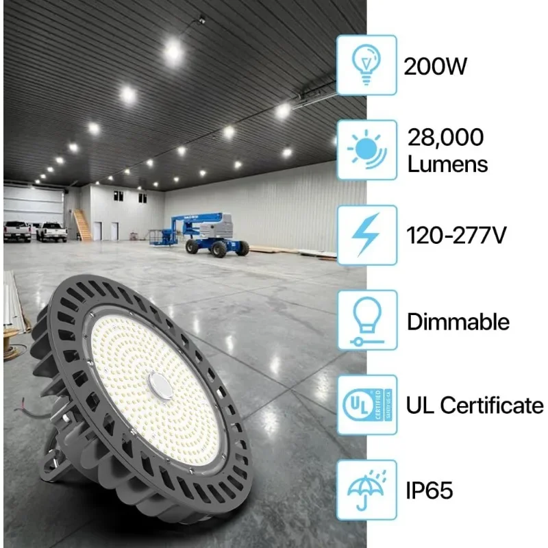 HYPERLITE LED High Bay Light | 28000LM (200W) Dimmable High Bay LED Lighting | UL Listed | 5000K Commercial Lights