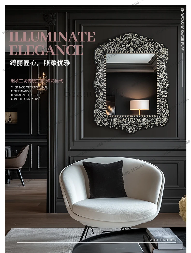 Classic carved makeup mirror carved border retro style dresser mirror bedroom decorative mirror