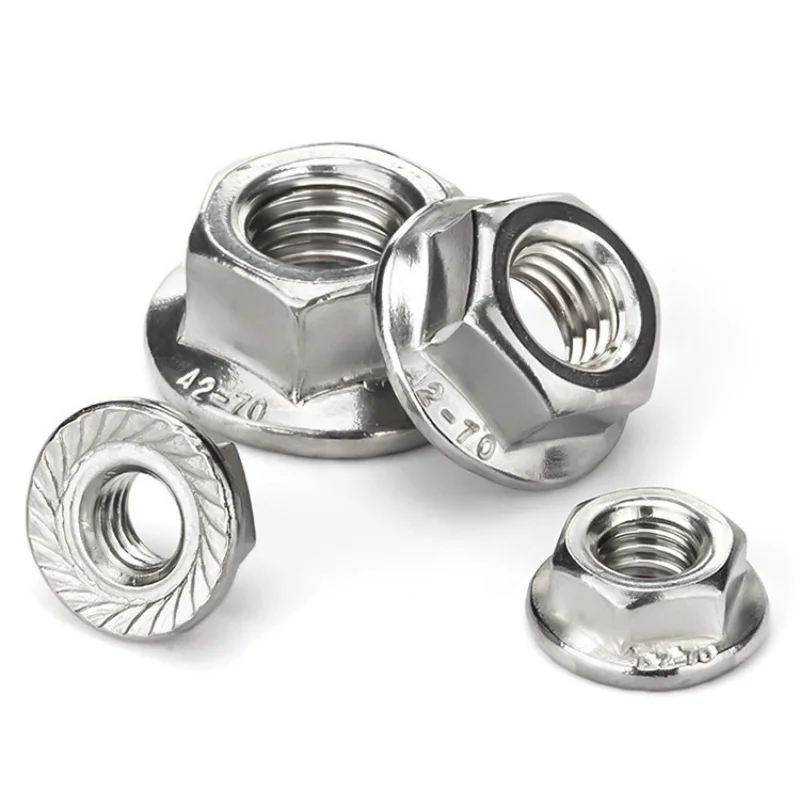 Beicai 304 StainlessSteelLeft HandThreadHexSerrated Lock Spinlock Flange NutReverseThread Hexagon Flange Nut M4 M5 M6 M8 M10 M12