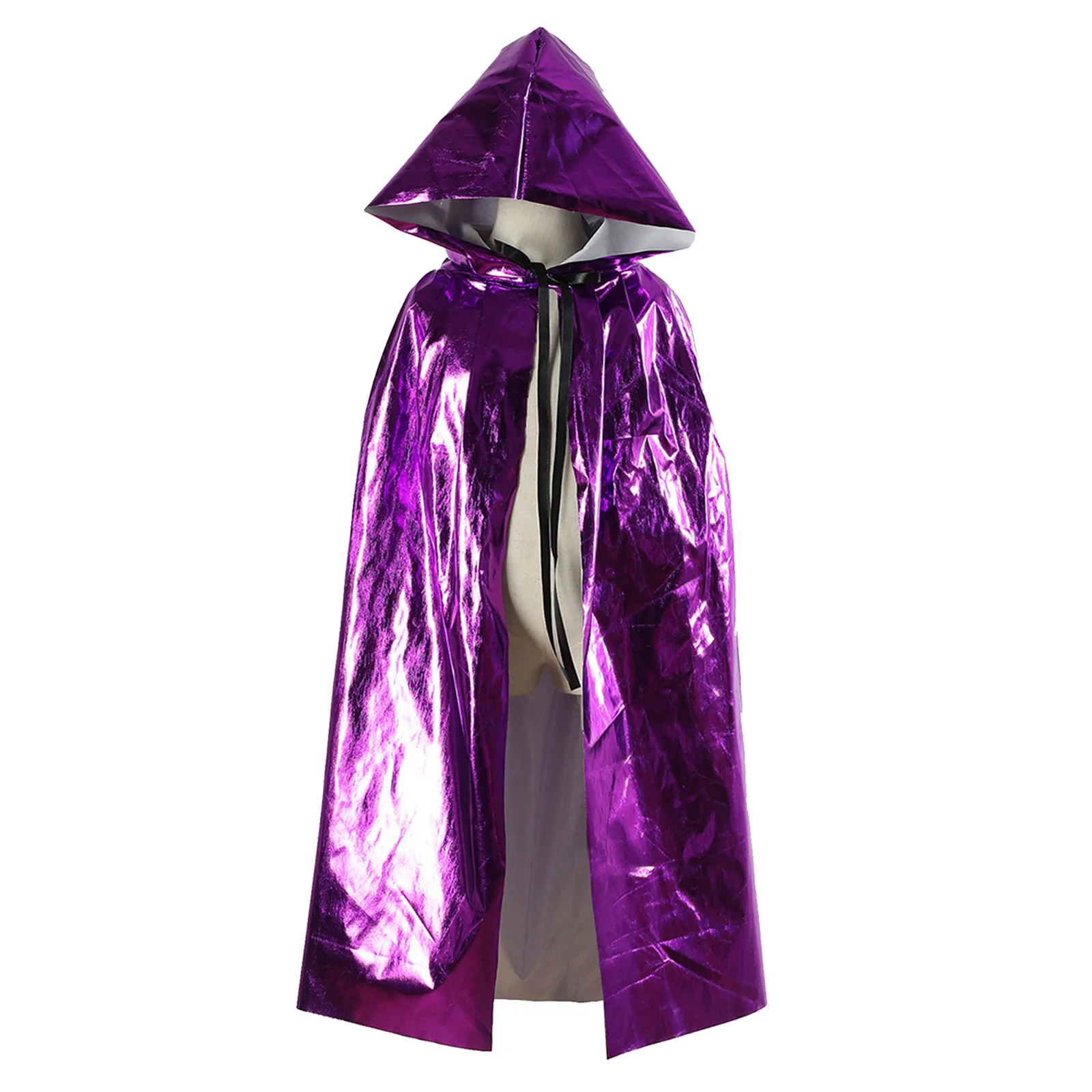 Kids Girls and Boys Shiny Metallic Hooded Cape Halloween Witch Vampire Cosplay Cloak Costume