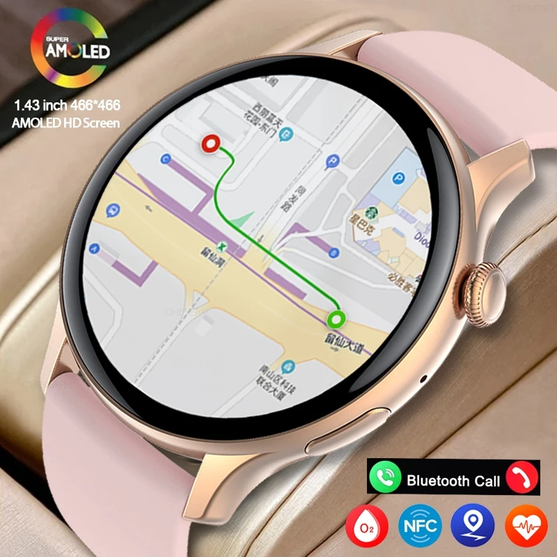 2024 Vero AMOLED Astuto Della Vigilanza Delle Signore Dello Schermo Always Show Time 466*466 HD Salute Tracker Chiamate Vocale Smartwatch Donne Per