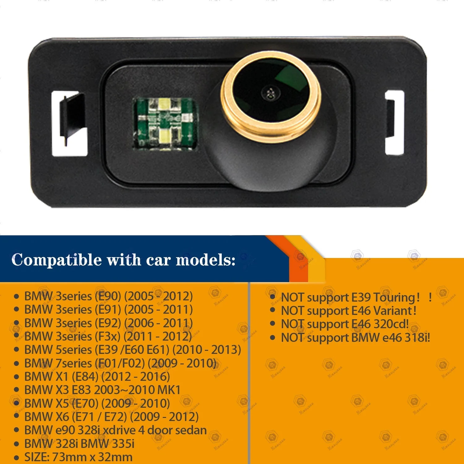 HD 1280*720P Rear View Backup Camera for BMW 3/7/5 Series E39 E90/E91/E92 E82/E88 X1 X5 X3 X6 E60/E61/E62, Night Vision Camera