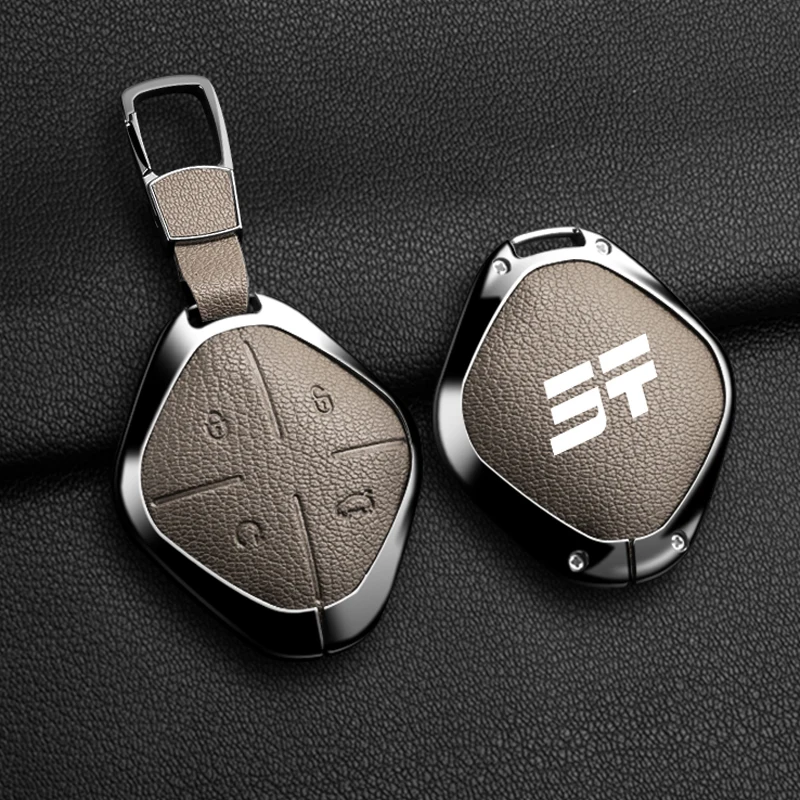 Zinc Alloy Goatskin grain Car Key Fob Cover Case Shell for Chery Jetour Dashing X-1 Plus DTC IDM 2022 2023 Keychain  Accessories