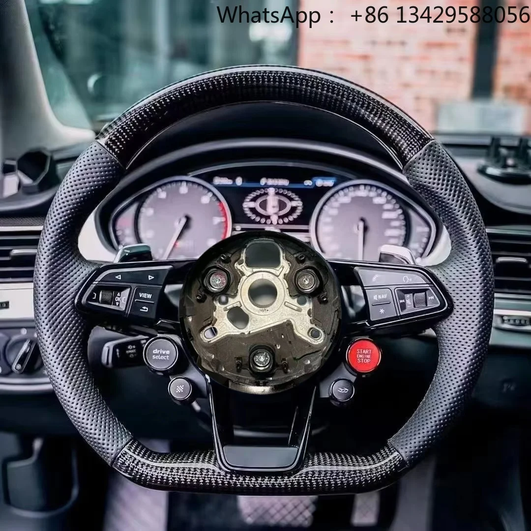 Custom Upgraded Carbon Fiber Start Button Steering Wheel for Audi R8 TT A4 A5 B8 B9 S4 RS6 A6 C7RS Q5 Q6 Q7 A3 A7 Sport 4-button